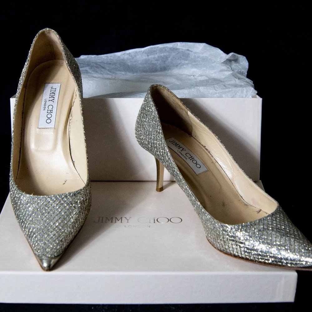 Jimmy Choo Glitter Silver Pumps